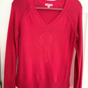 Lilly Pulitzer Raspberry V-Neck Lobster Knit Sweater